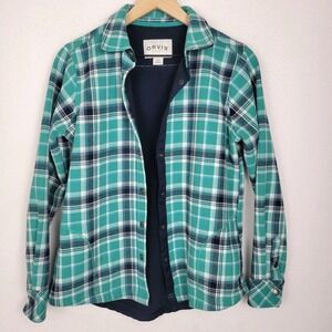 Orvis Plaid Snap Front Shirt Jacket Womens M Fleece Lined Shacket Cabincore Cozy